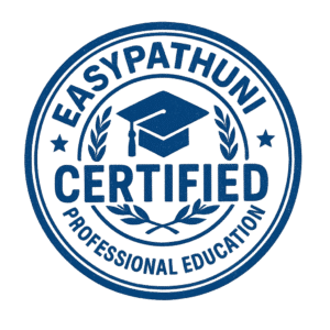 EasyPathUni blue seal with graduation cap and laurel, symbolizing certified professional education.