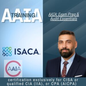 AAIA training exam prep for advanced auditing skills with ISACA and AAIA certification logos.
