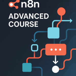 Advanced n8n automation course banner with workflow and network diagram elements.