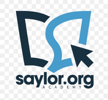 Saylor Academy logo with digital books and cursor symbolizing online education.