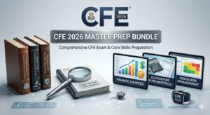 CFE 2026 Master Prep Bundle with Fraud Exam Books, Digital Tablet, and Smartwatch.