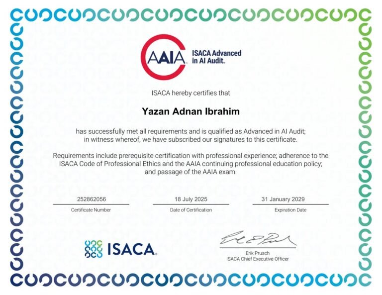 AAIA certificate of Yazan Ibrahim
