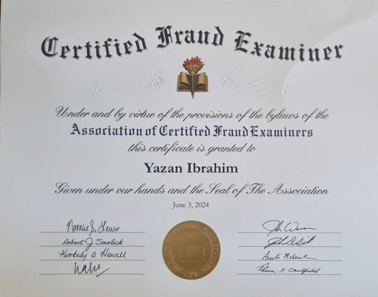 CFE certificate of Yazan Ibrahim
