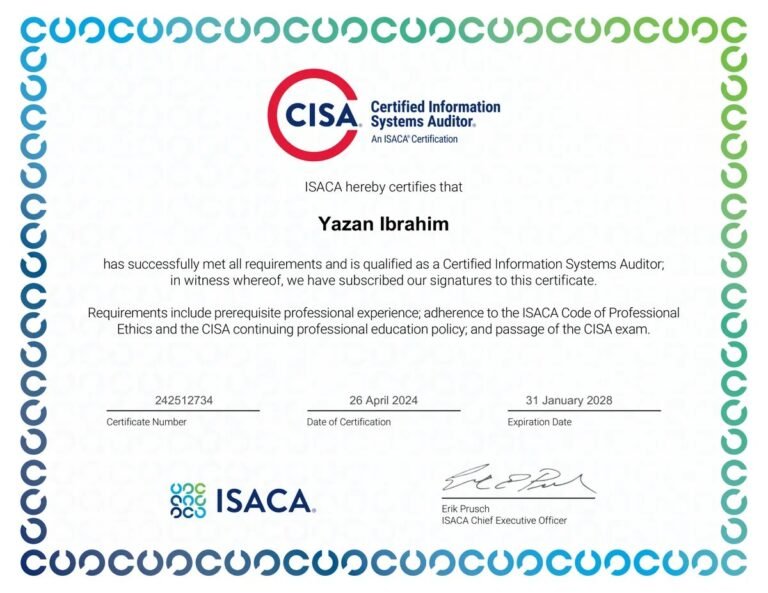 CISA certificate of Yazan Ibrahim