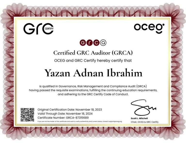 GRCA certificate of Yazan Ibrahim