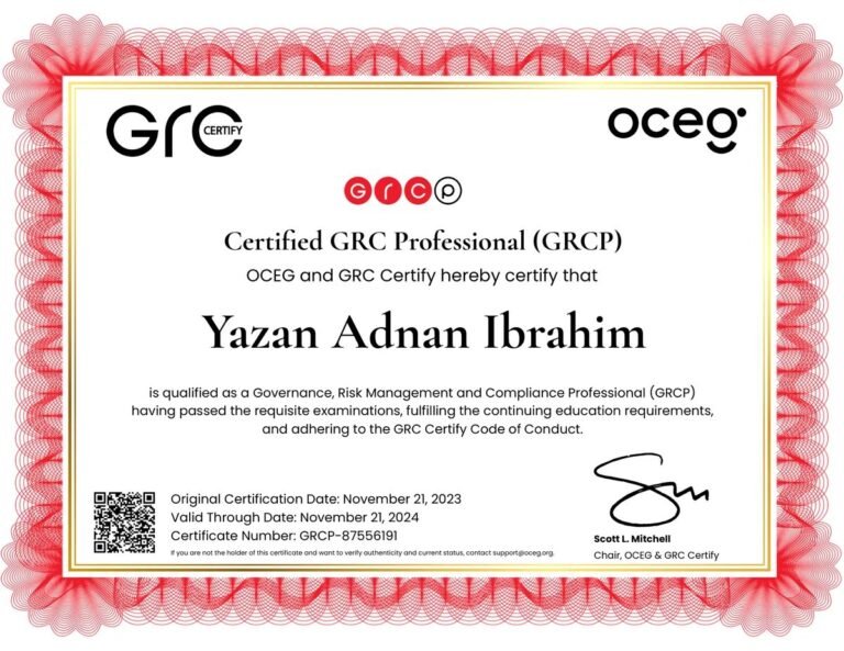 GRCP certificate of Yazan Ibrahim