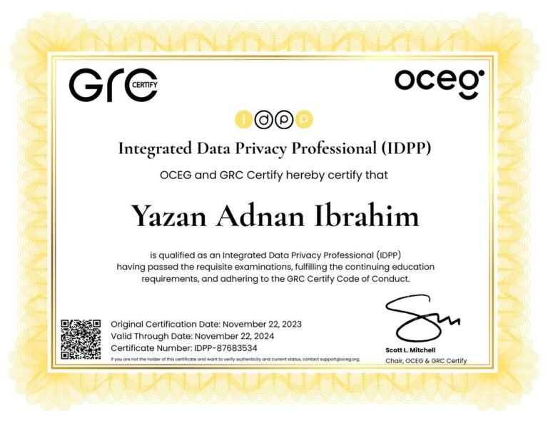 IDPP certificate of Yazan Ibrahim