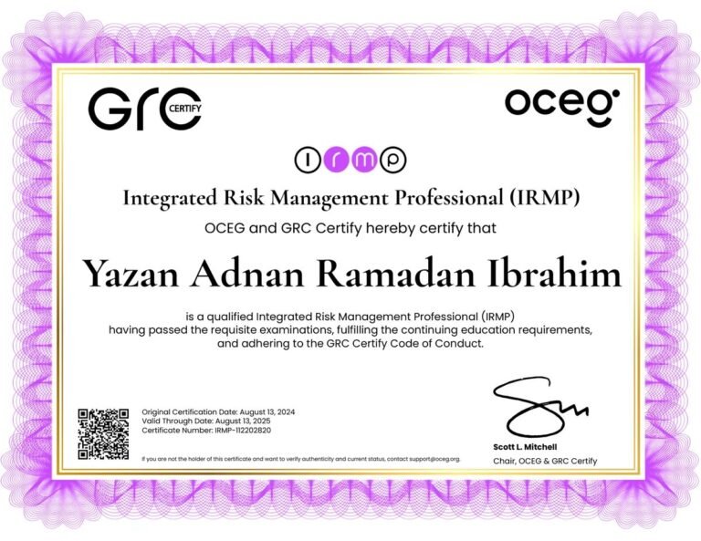 IRMP certificate of Yazan Ibrahim